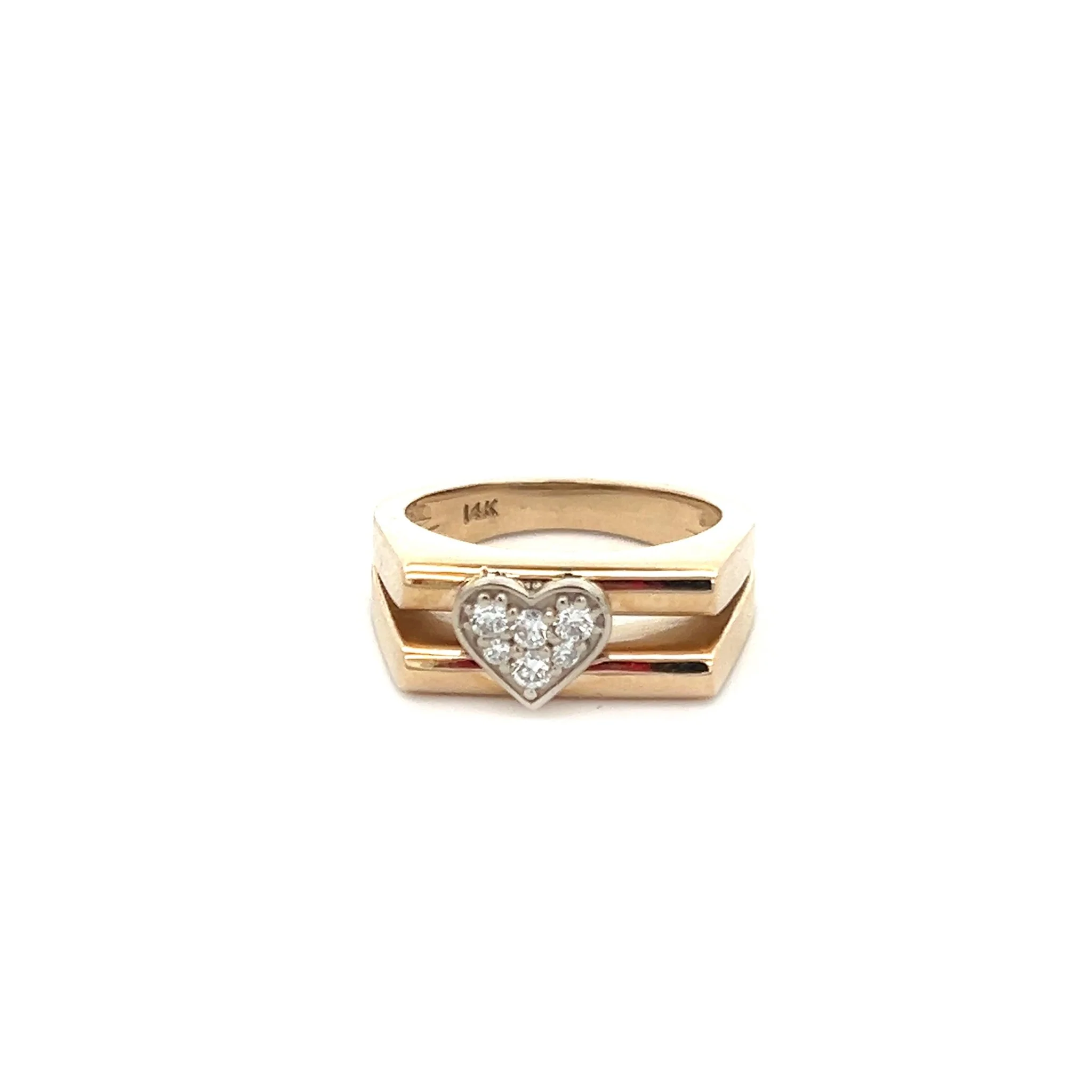 14K Yellow Gold Split Ring with Diamond Heart