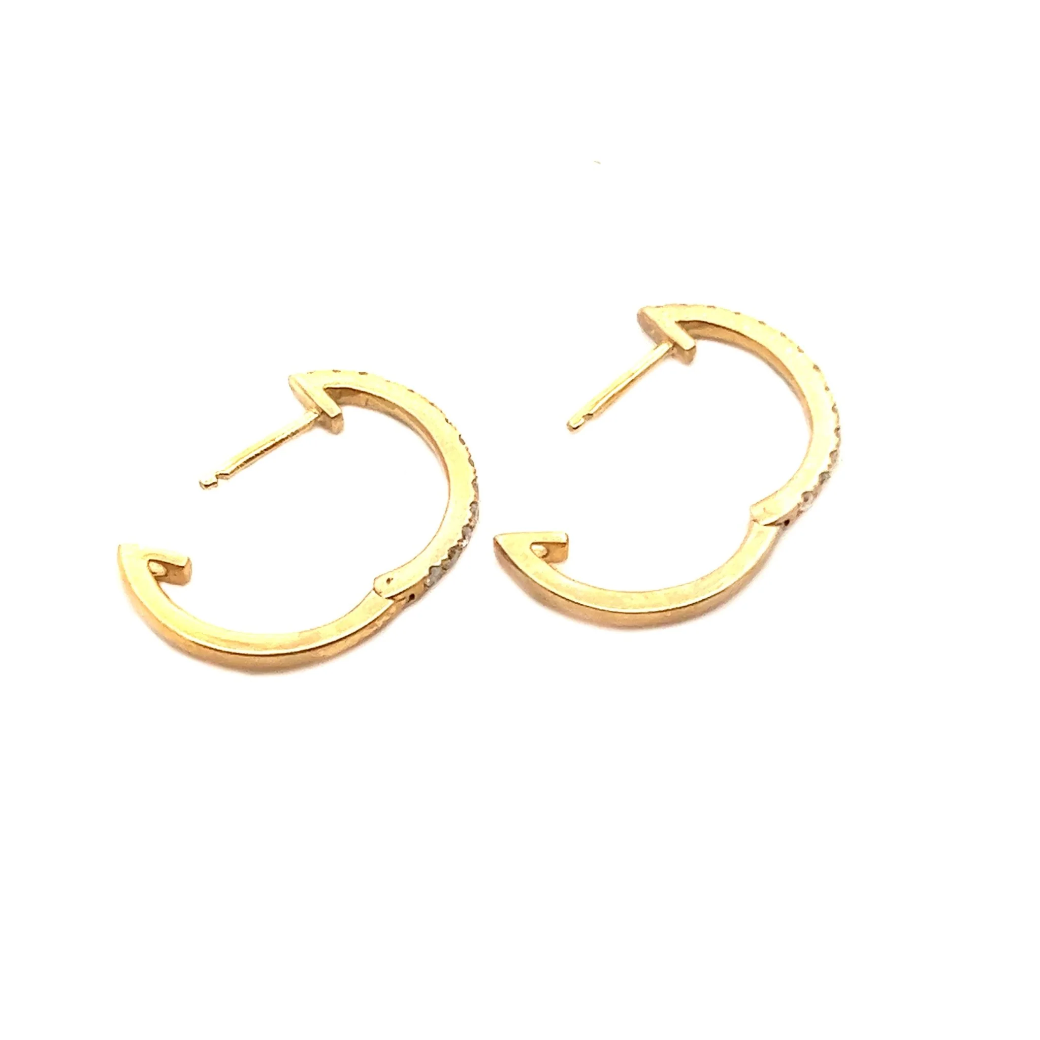 14K Yellow Gold Thin Hoop Diamond Earrings - Image 2