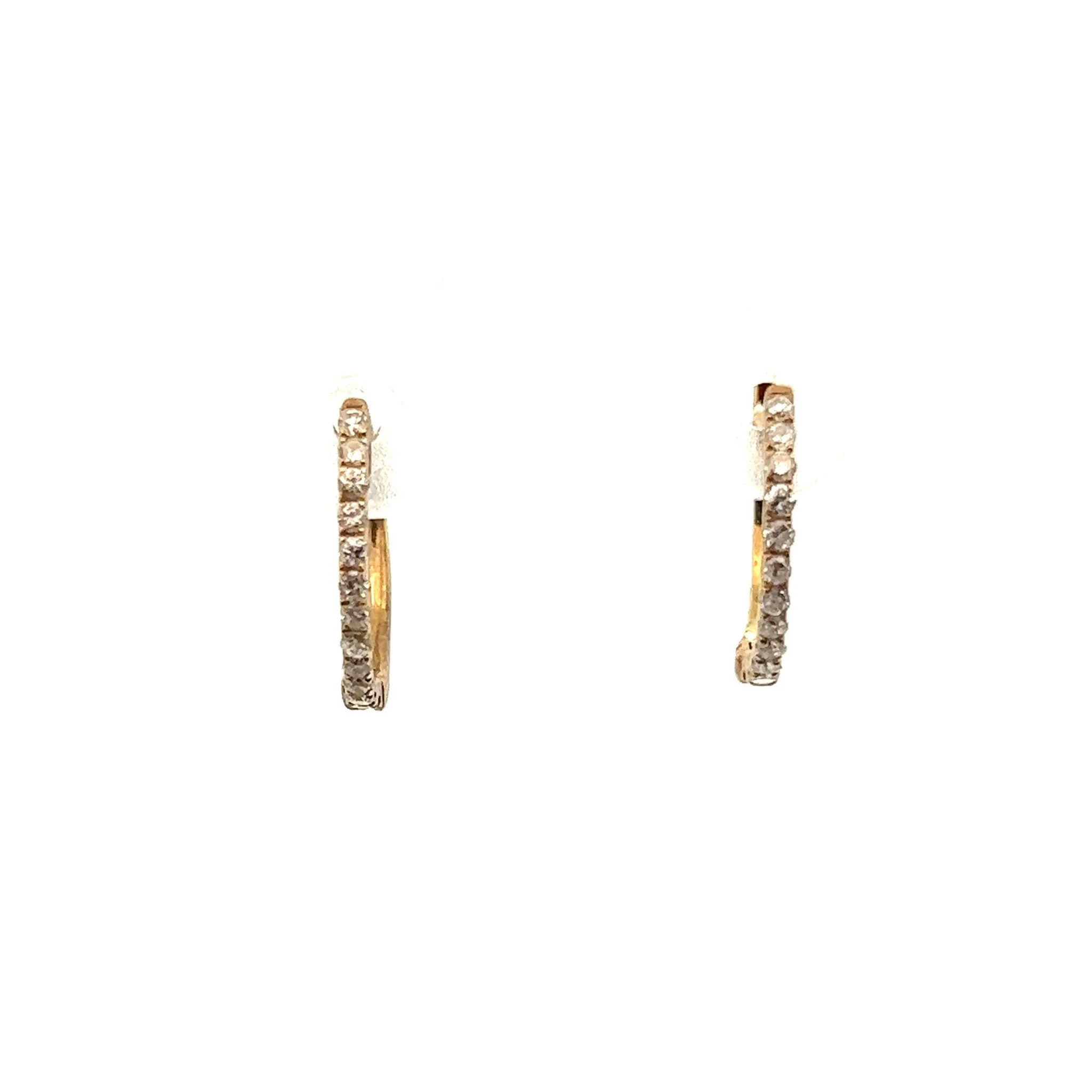 14K Yellow Gold Thin Hoop Diamond Earrings