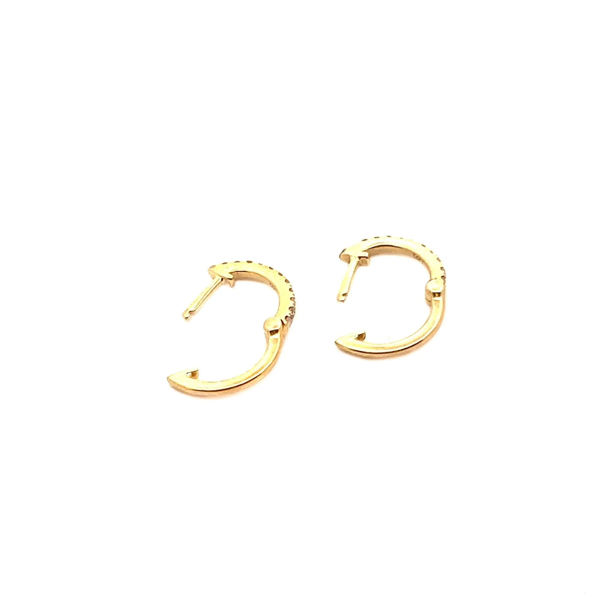 14K Yellow Gold Thin Hoop Diamond Earrings - Image 2