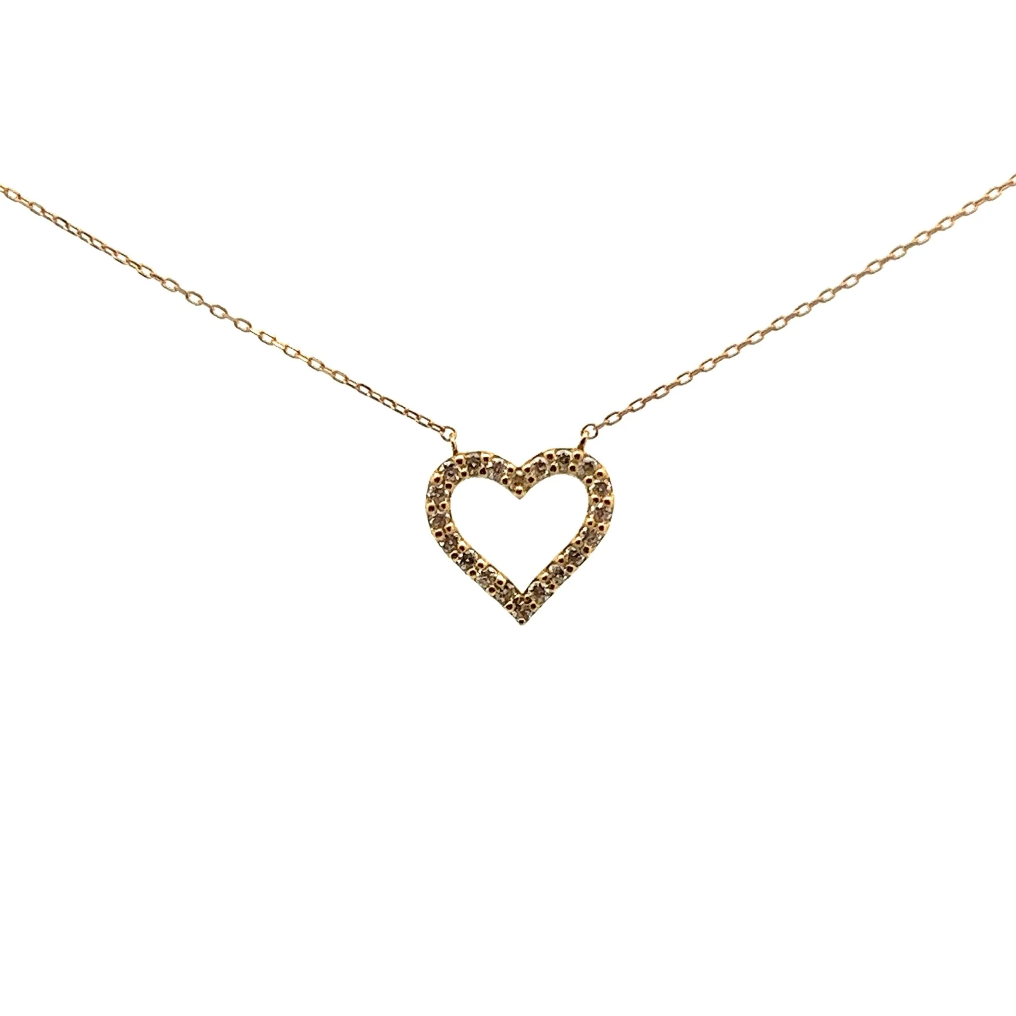 18K Yellow Gold Open Heart Dia Diamond Necklace