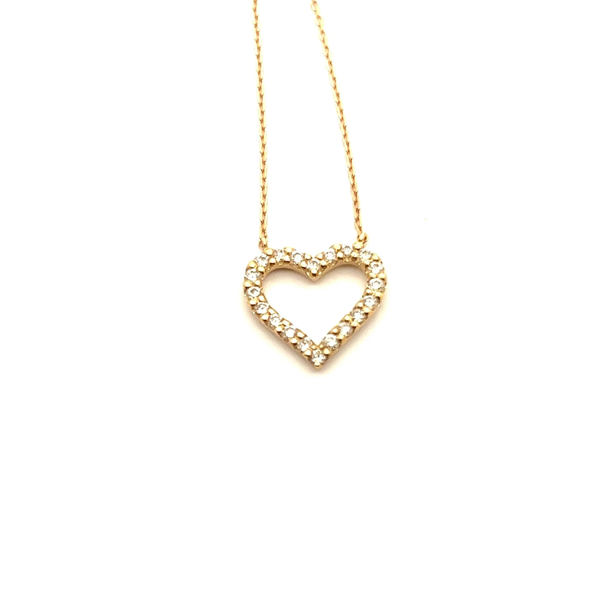 18K Yellow Gold Open Heart Dia Diamond Necklace - Image 2