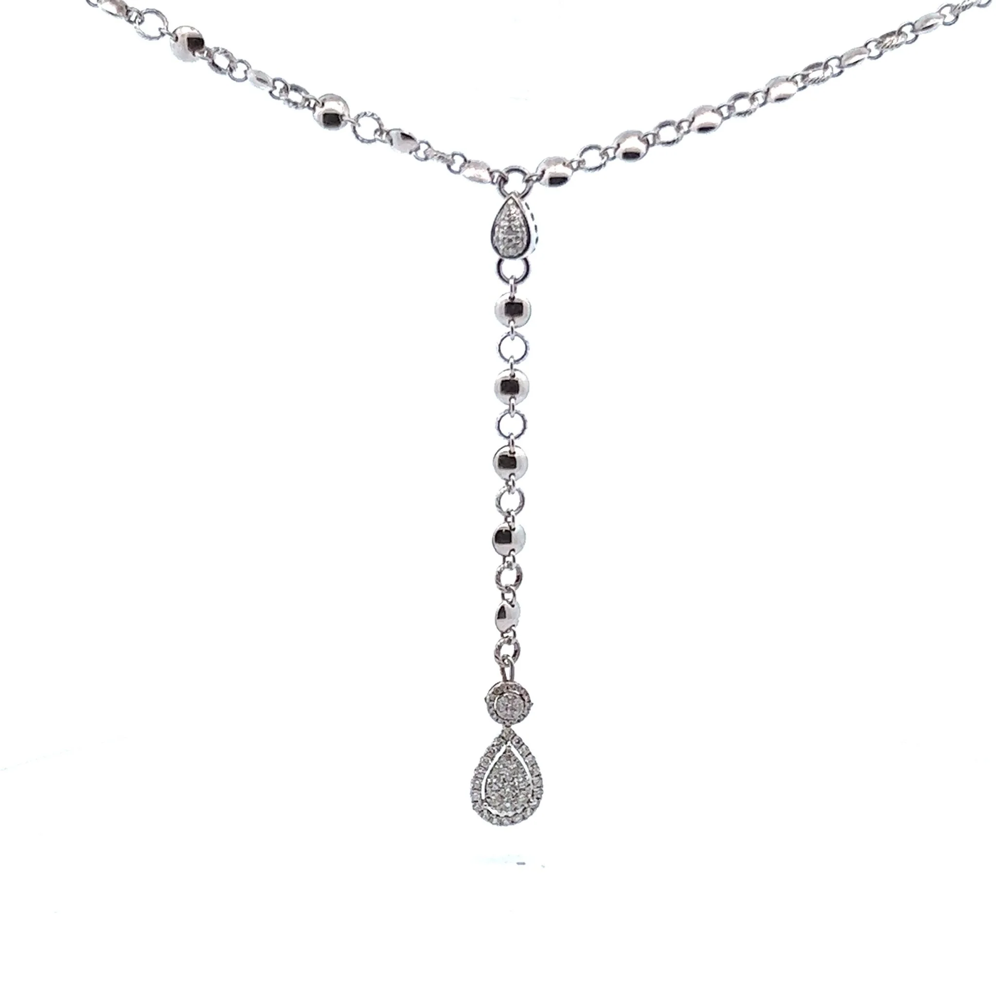 18K White Gold Lariat Necklace with Diamond Pendant