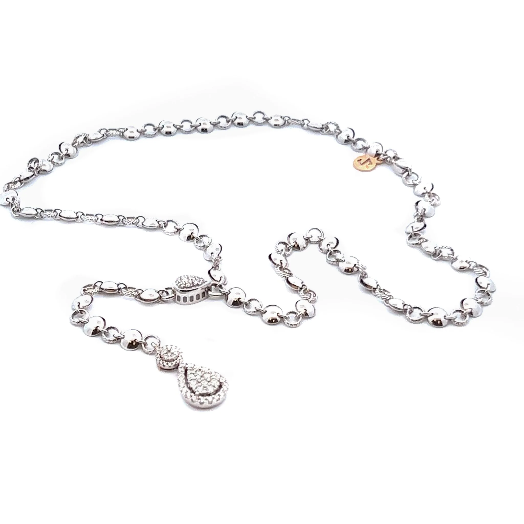 18K White Gold Lariat Necklace with Diamond Pendant - Image 2