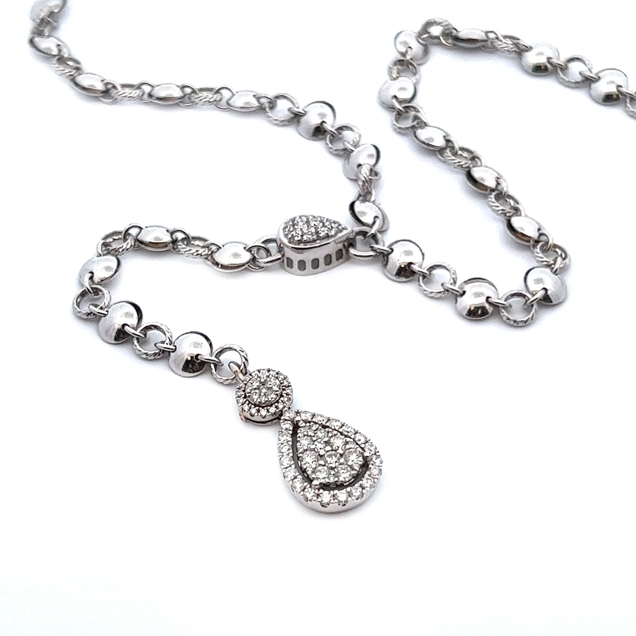 18K White Gold Lariat Necklace with Diamond Pendant - Image 3