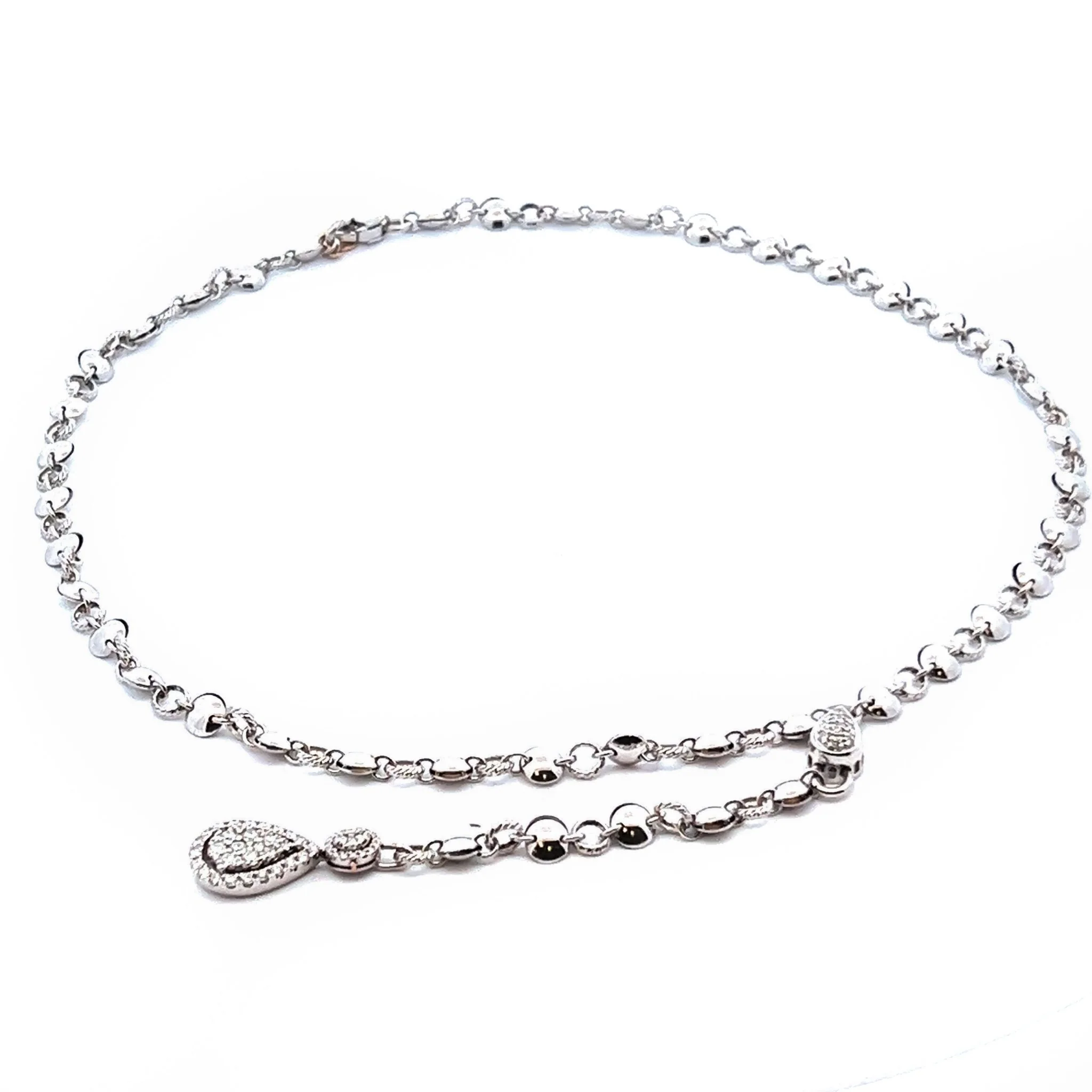 18K White Gold Lariat Necklace with Diamond Pendant - Image 4