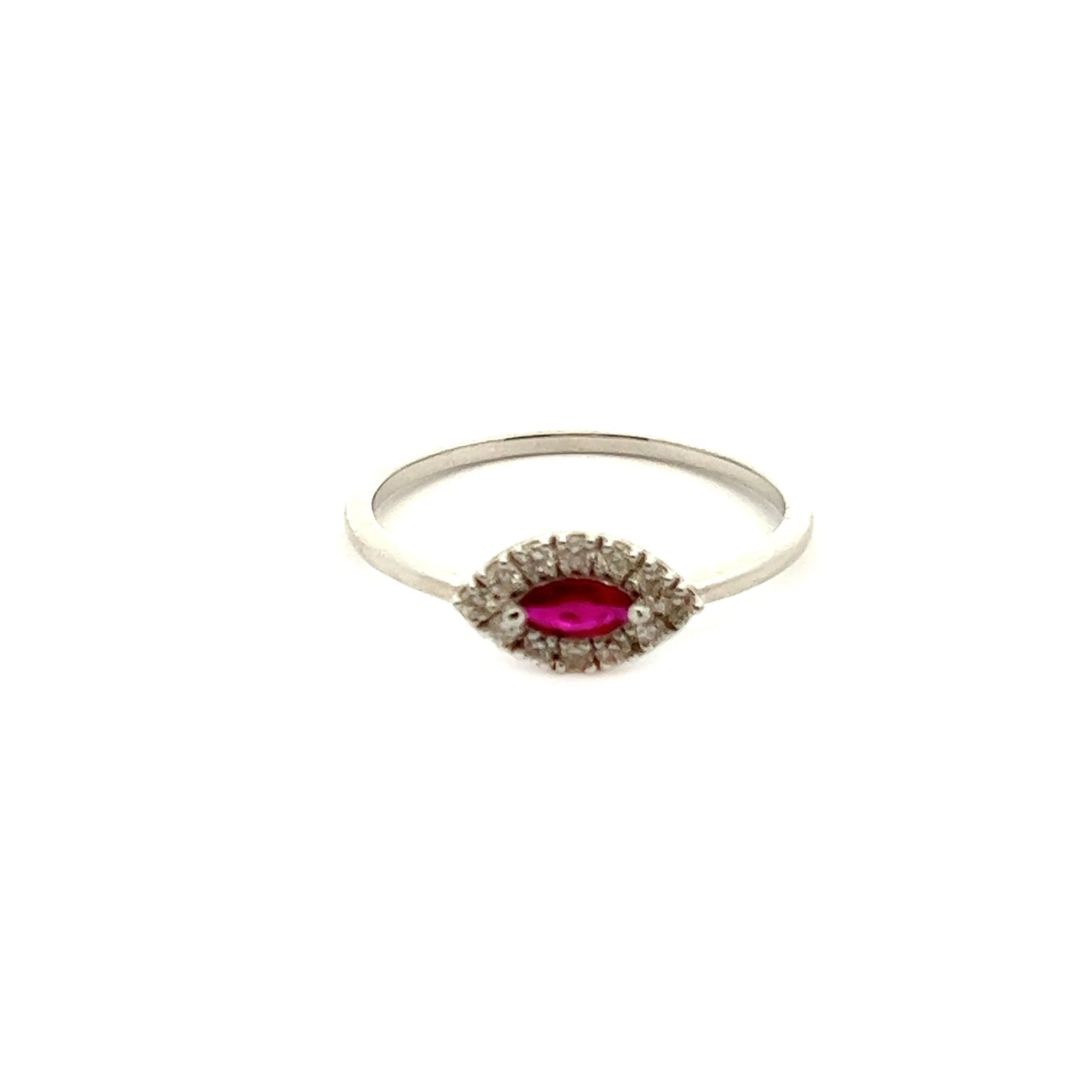 18K White Gold Ruby Dia Evil Eye Ring