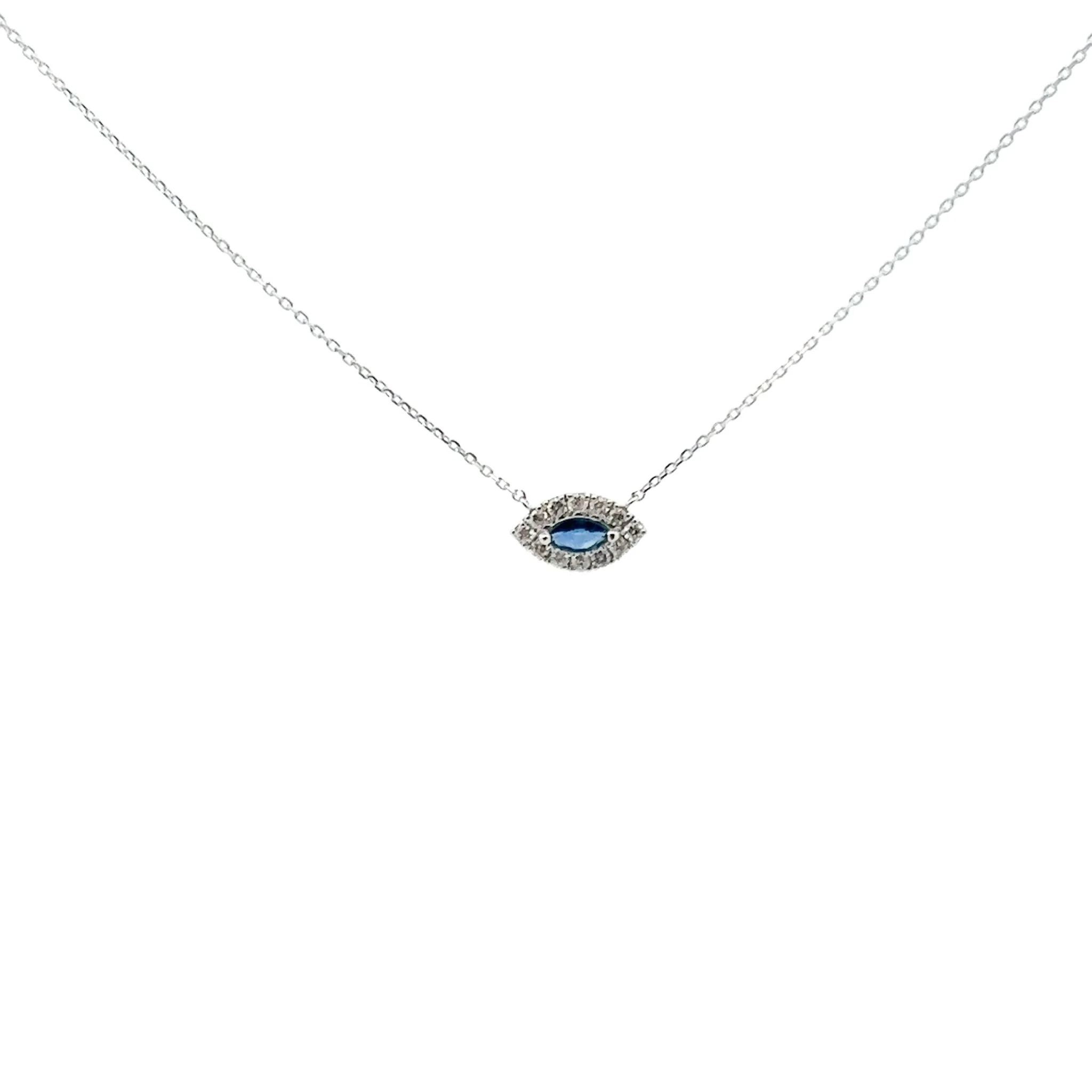 18K White Gold Sapphire and Diamond Evil Eye Necklace