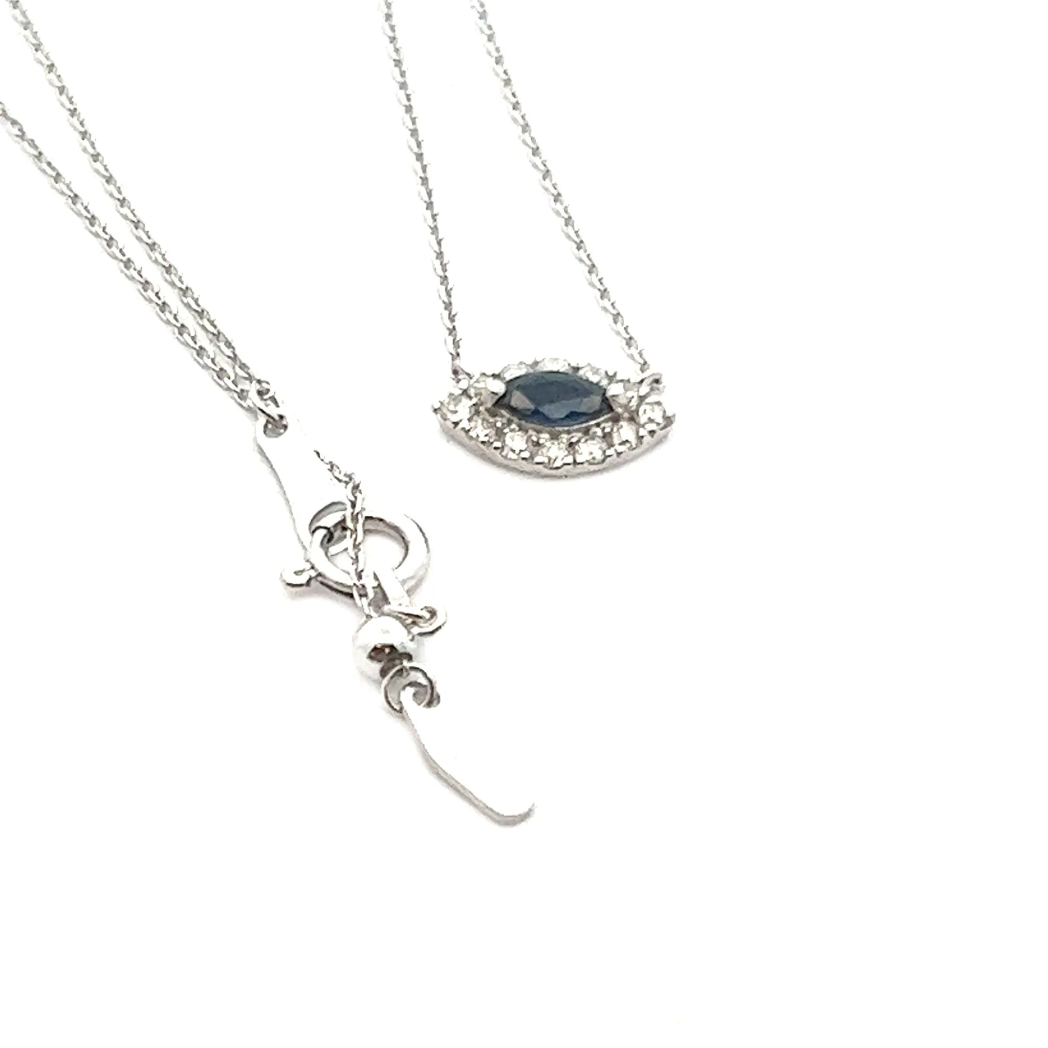 18K White Gold Sapphire and Diamond Evil Eye Necklace - Image 2
