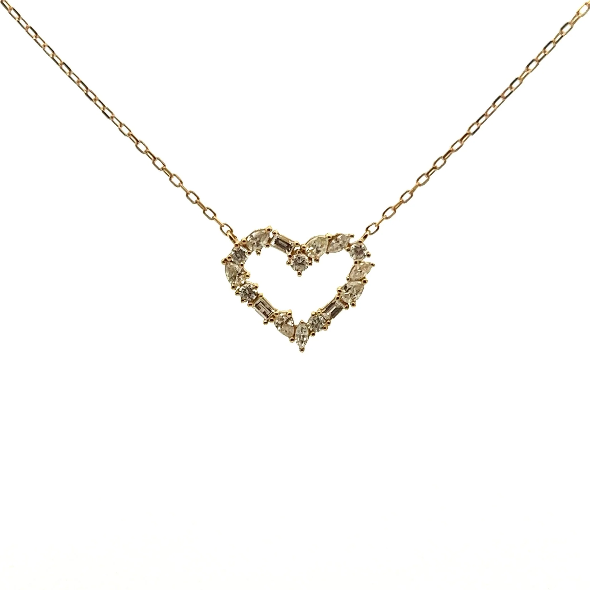 18K Yellow Gold Multi-Shape Heart Diamond Necklace