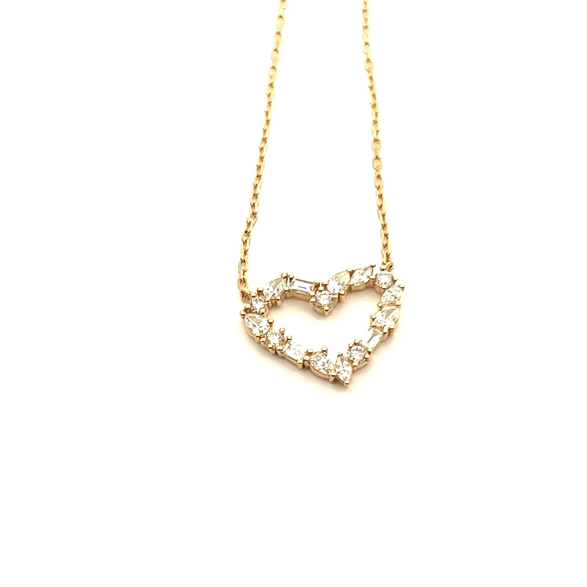 18K Yellow Gold Multi-Shape Heart Diamond Necklace - Image 2
