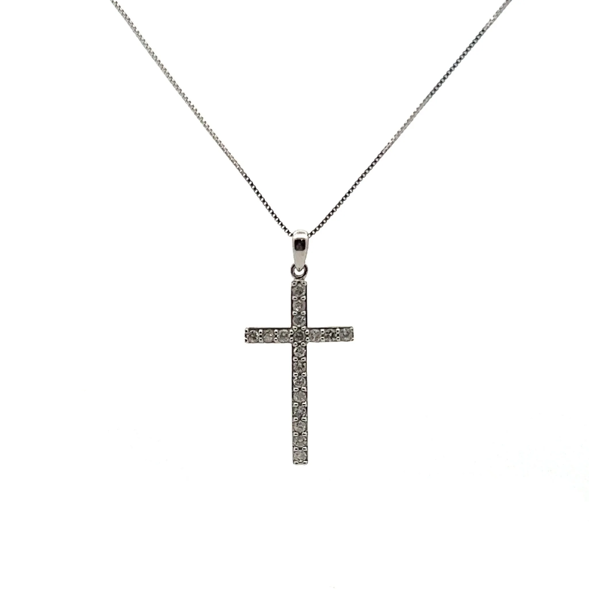 14K White Gold Cross Diamond Necklace