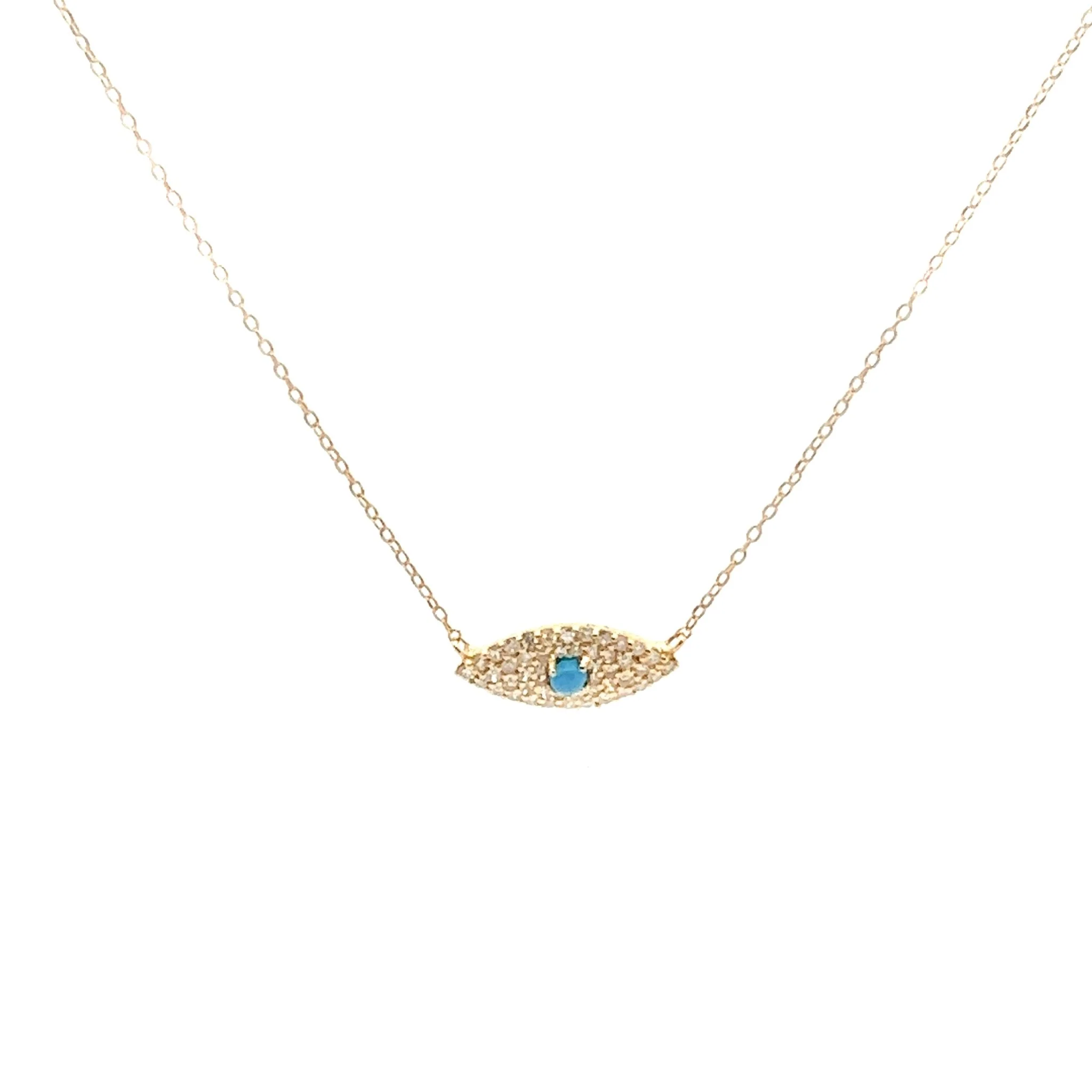 18K Yellow Gold Evil Eye Charm Necklace