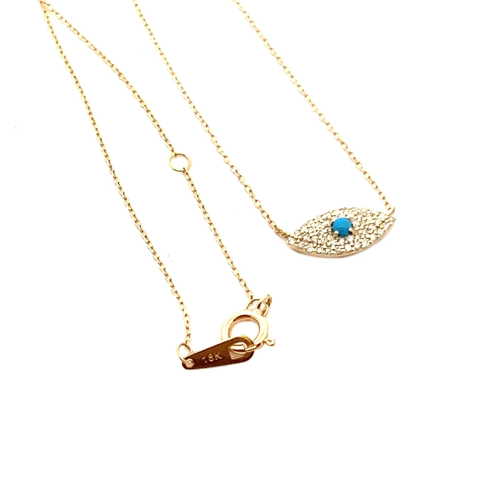18K Yellow Gold Evil Eye Charm Necklace - Image 2