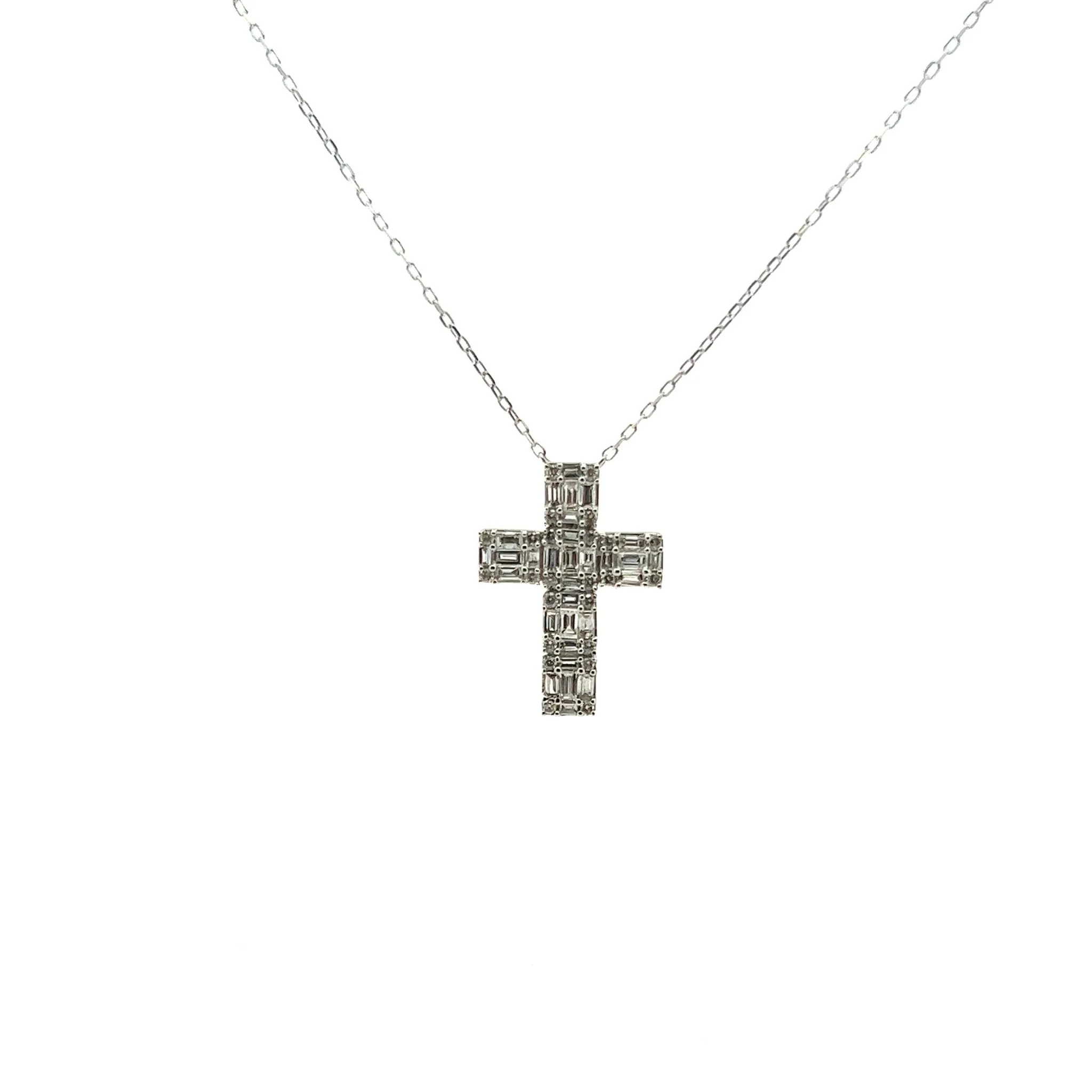 18K White Gold Diamond Cross Necklace