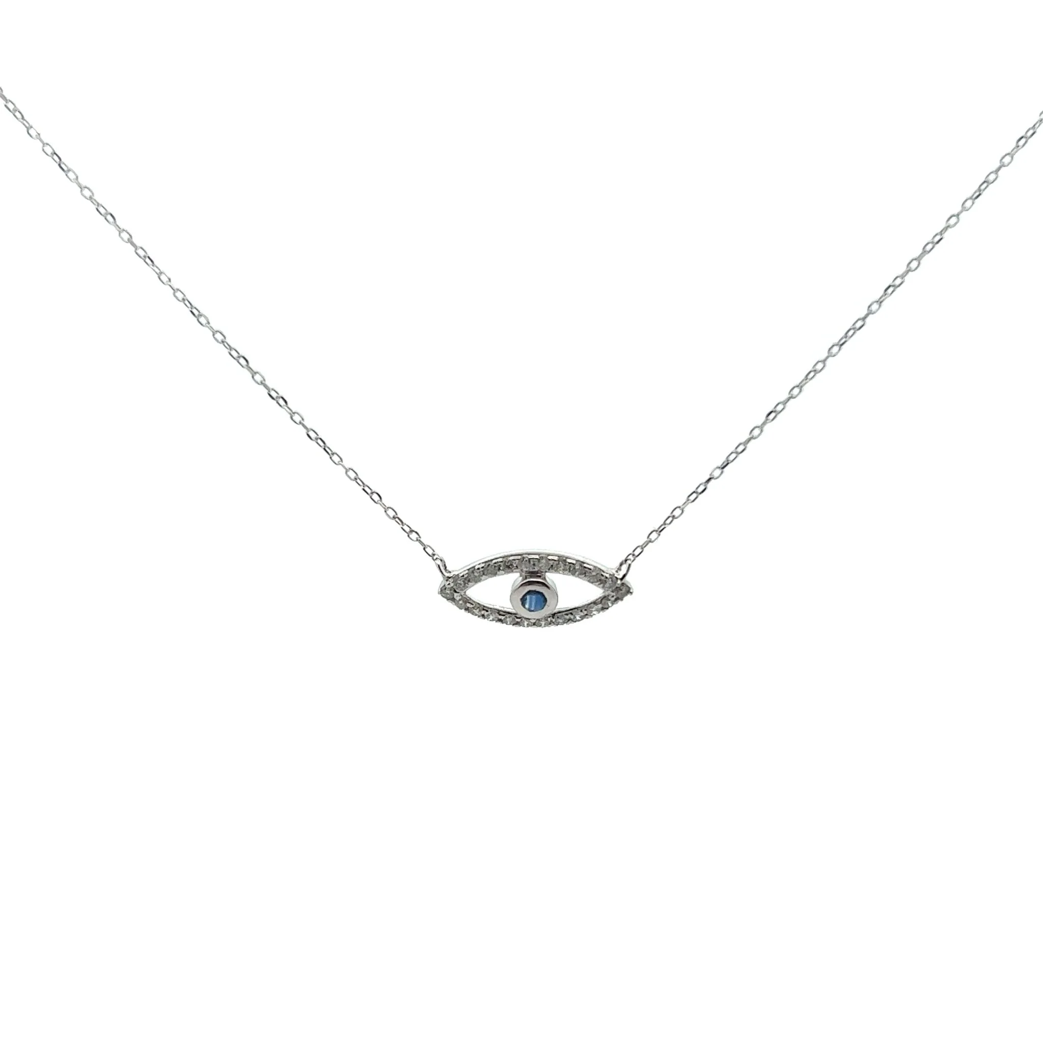 18K White Gold Blue Sapphire Evil Eye Necklace
