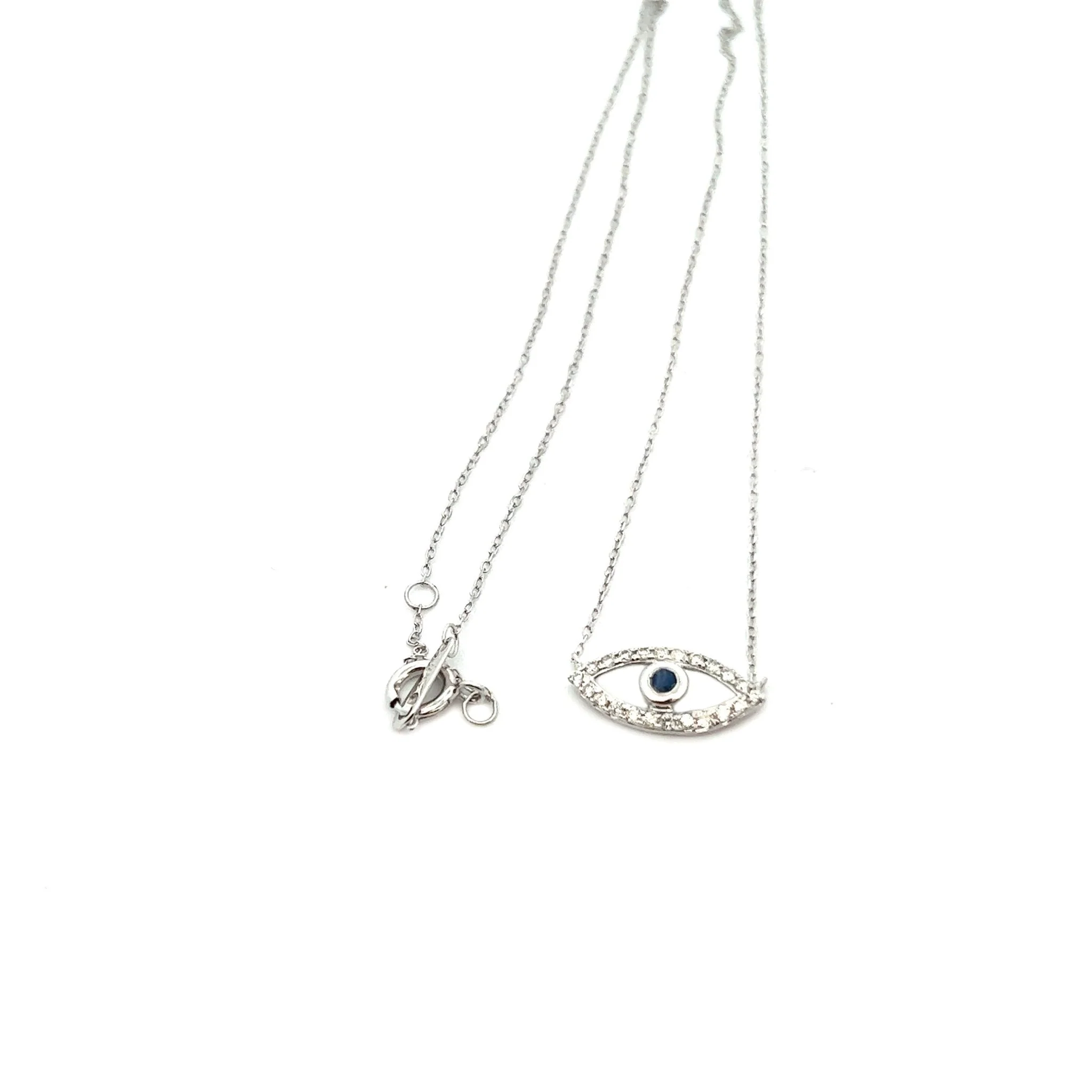 18K White Gold Blue Sapphire Evil Eye Necklace - Image 2