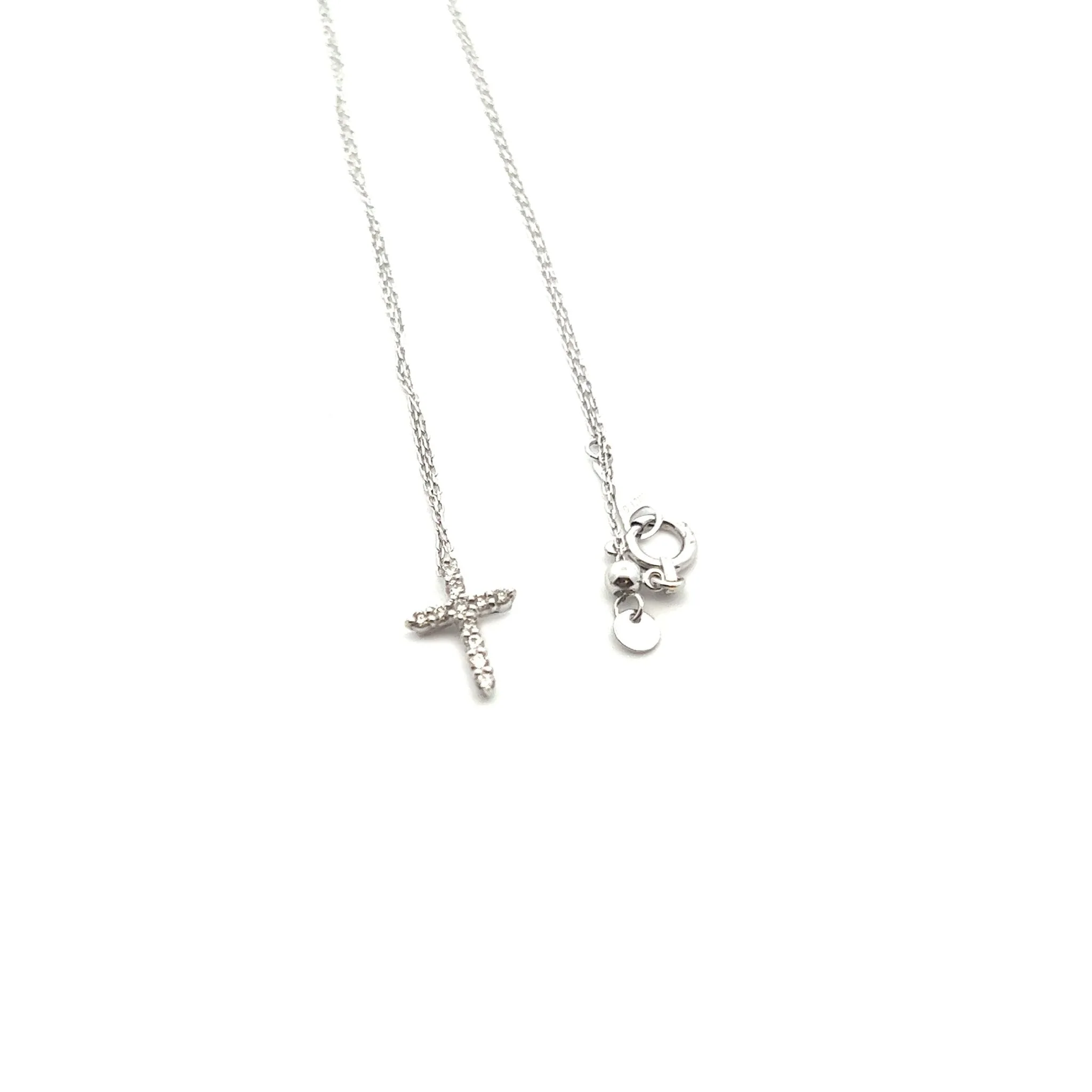 18K White Gold Tiny Diamond Cross Necklace - Image 2