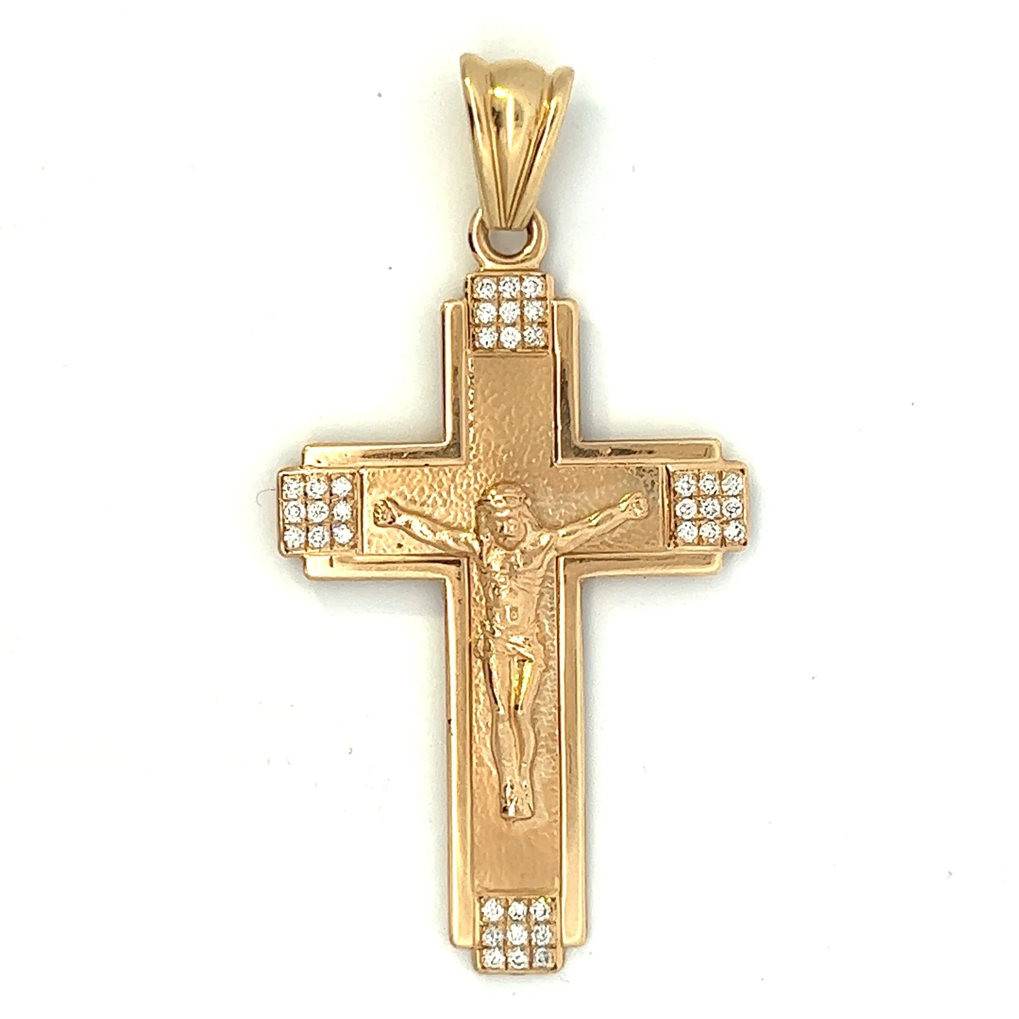 Large Crucifix in Fourteen Karat Yellow Gold With Lab Grown Diamonds .60cts Diamonds 2.5 Inch Tall