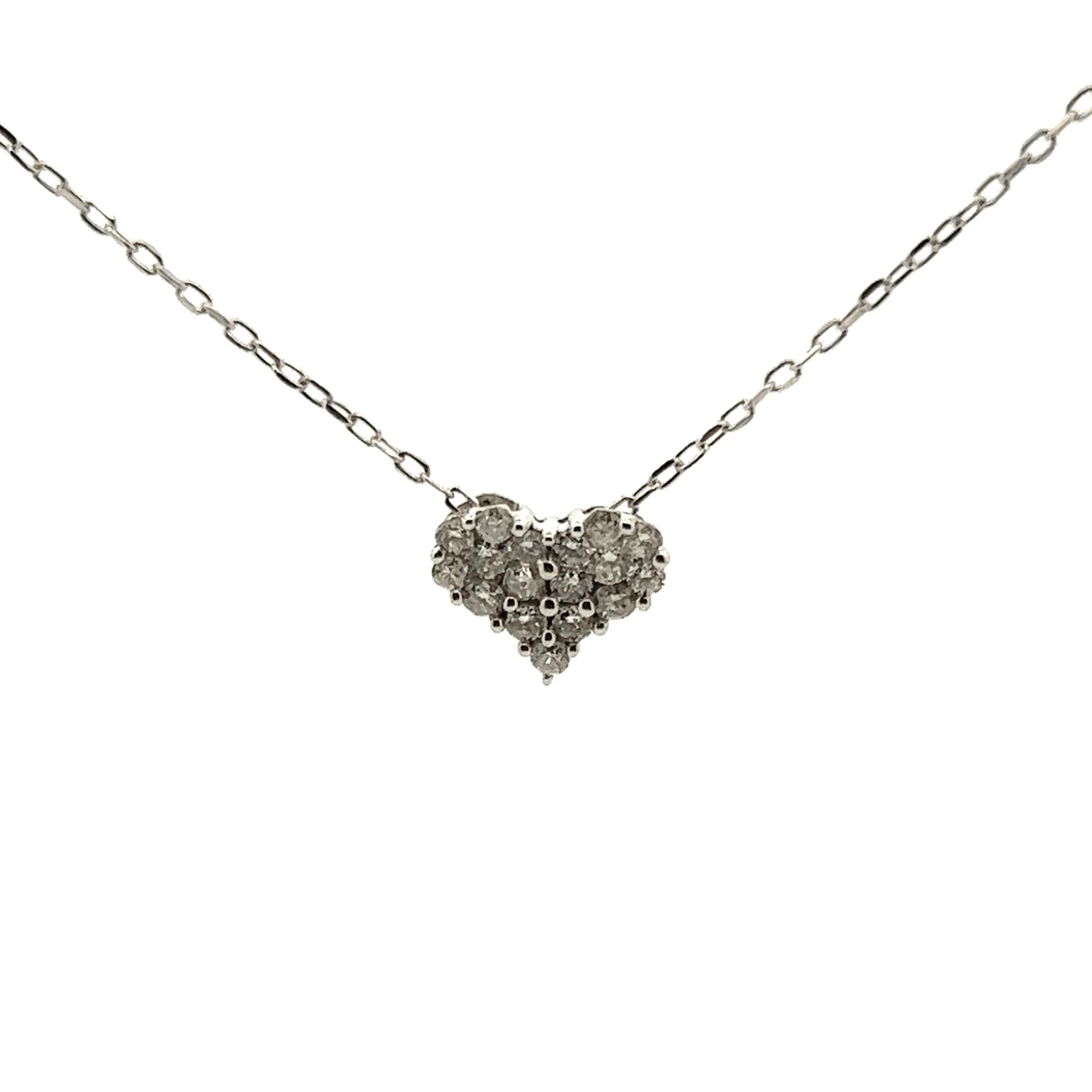 18K White Gold Dia Diamond Paved Heart Necklace