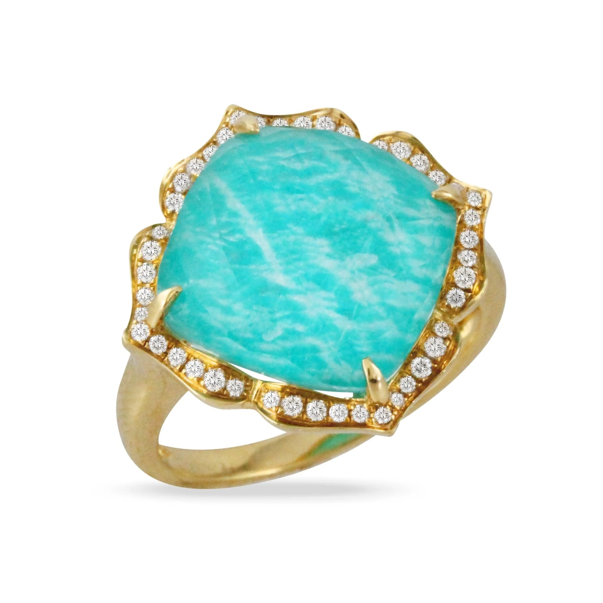 Doves by Doron Paloma 1/5ctw Diamond Halo Yellow Gold Gemstone Ring | Amazon Breeze | Size 6.5