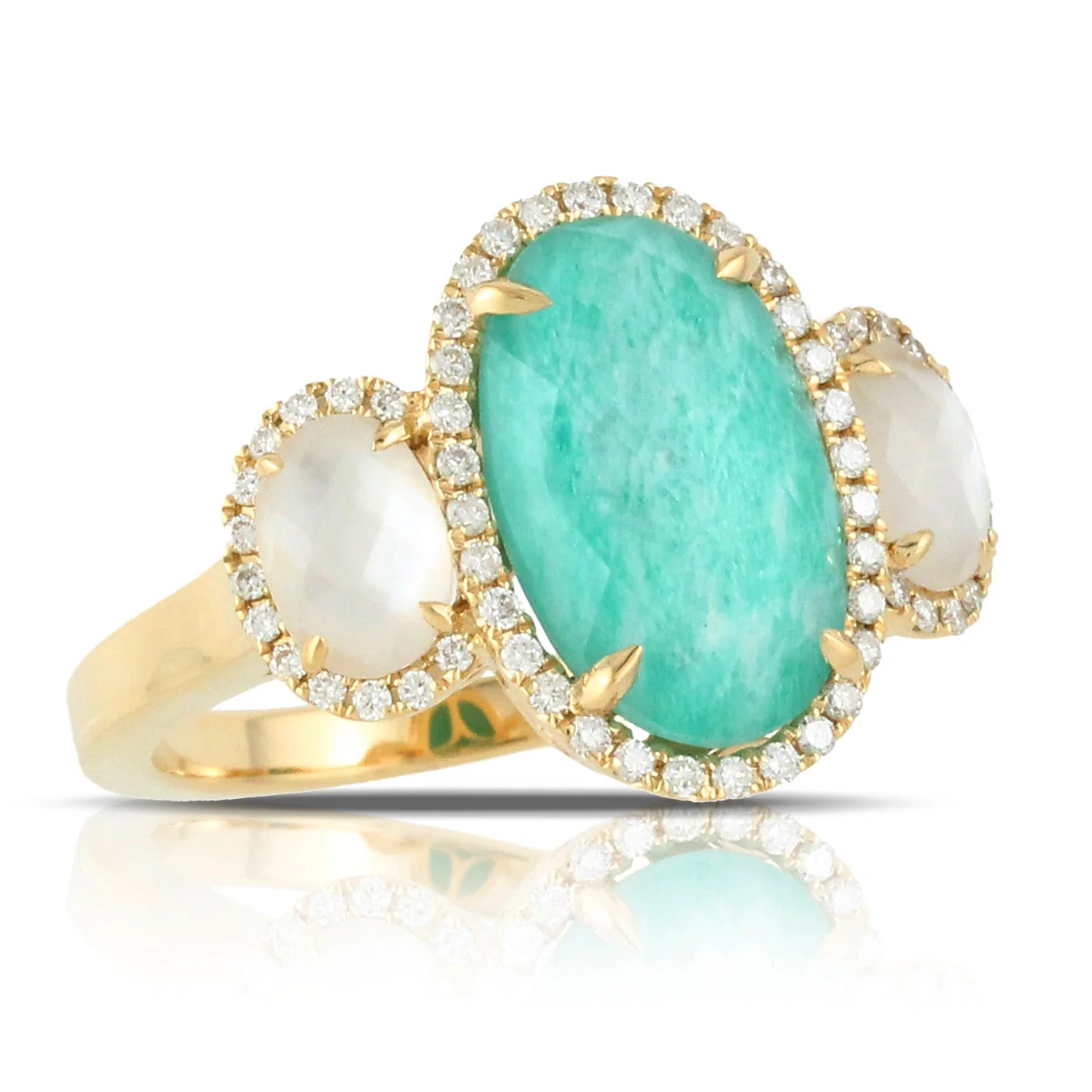 Doves by Doron Paloma /Amazon Breeze/ Amazonite and Pearl 18K Yellow Gold Ring