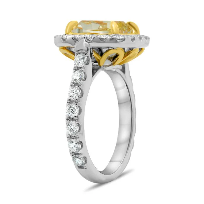 Four Carat Cushion Cut Yellow Diamond Ring - Image 3