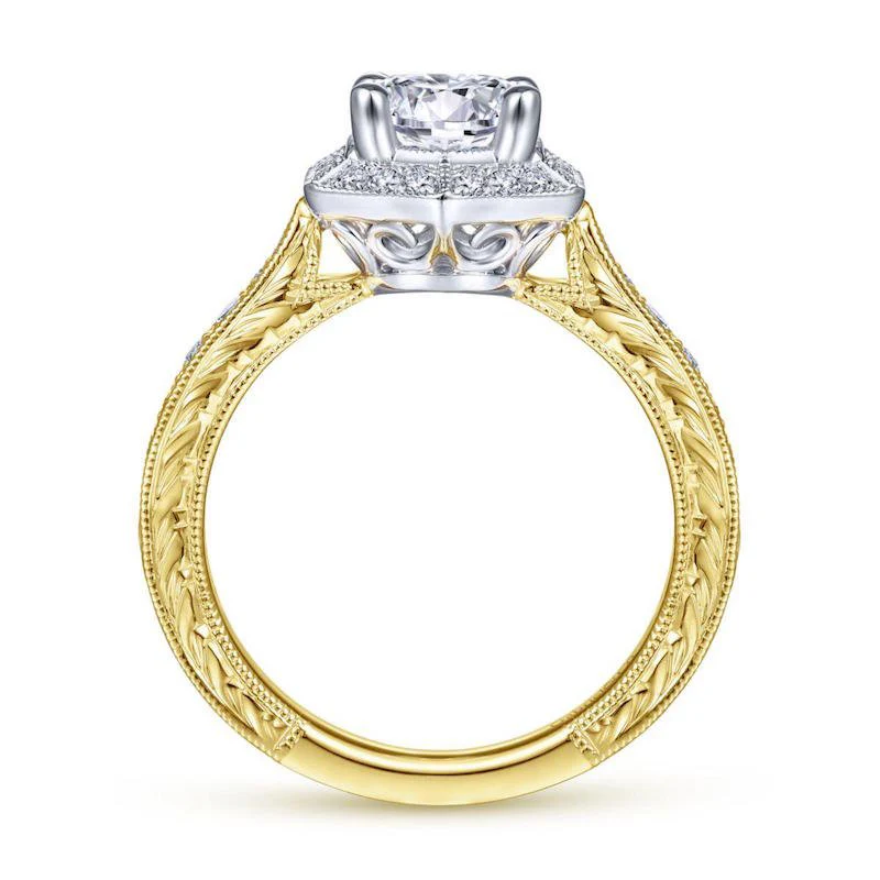 Gabriel & Co. 14k Two Tone Gold Art Deco Halo Engagement Ring - Image 2