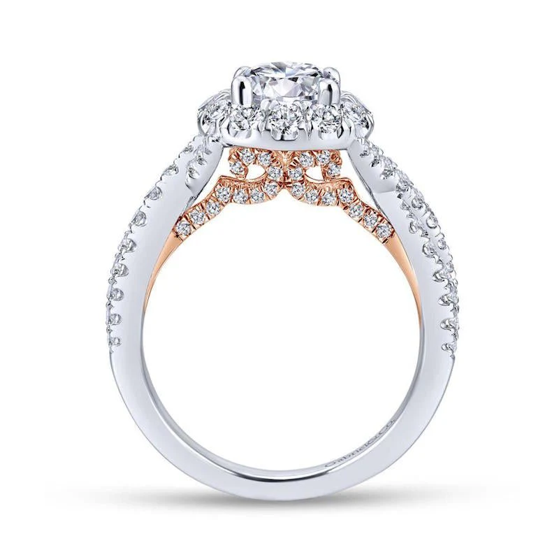 Gabriel & Co. 14k Two Tone Gold Blush Halo Engagement Ring - Image 2