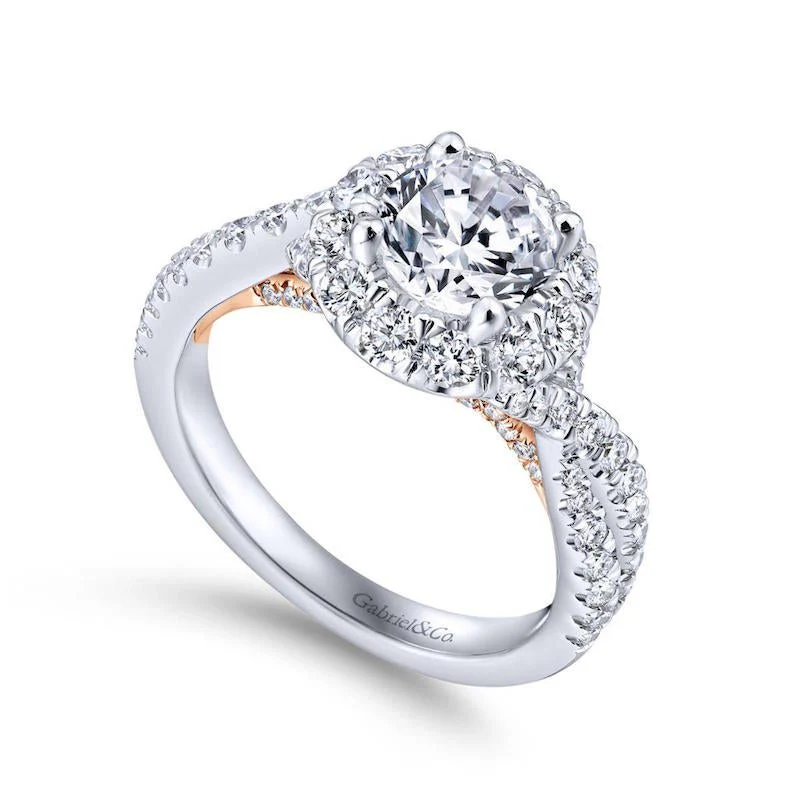 Gabriel & Co. 14k Two Tone Gold Blush Halo Engagement Ring - Image 3
