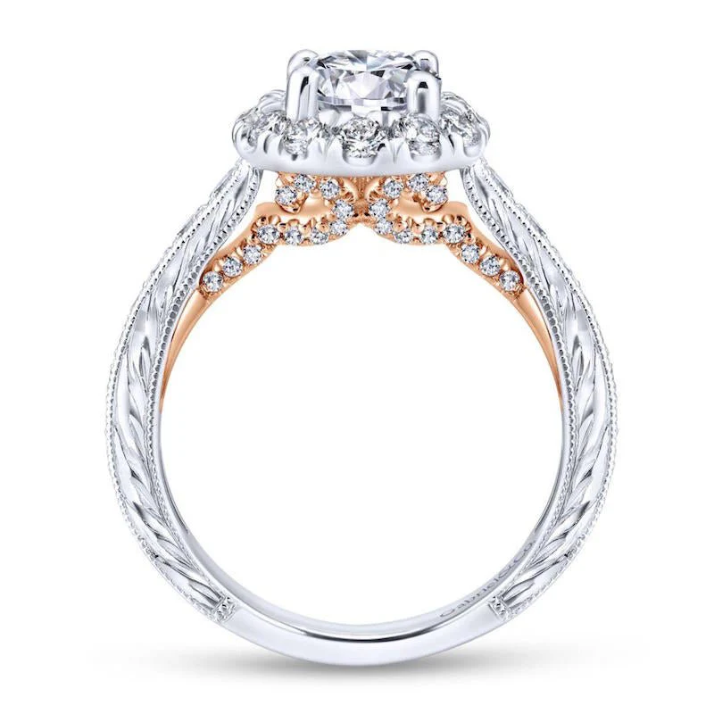 Gabriel & Co. 14k Two Tone Gold Blush Halo Engagement Ring - Image 2