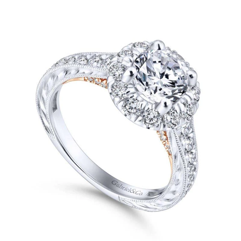 Gabriel & Co. 14k Two Tone Gold Blush Halo Engagement Ring - Image 3