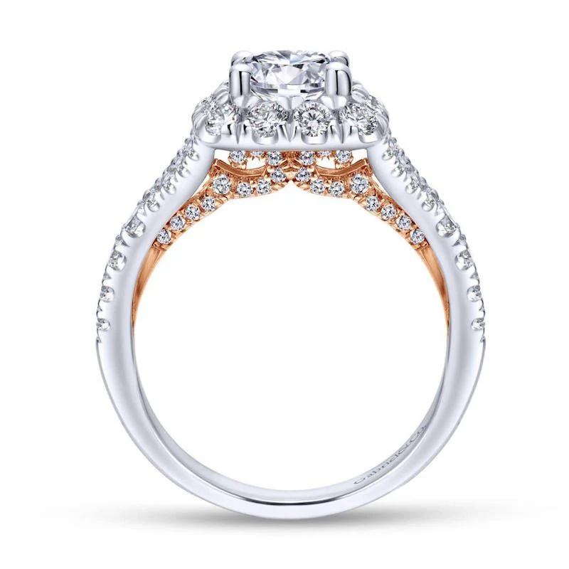 Gabriel & Co. 14k Two Tone Gold Blush Halo Engagement Ring - Image 2