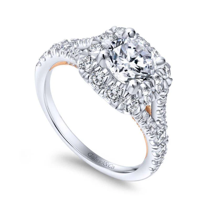 Gabriel & Co. 14k Two Tone Gold Blush Halo Engagement Ring - Image 3