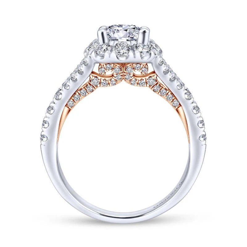 Gabriel & Co. 14k Two Tone Gold Blush Halo Engagement Ring - Image 2