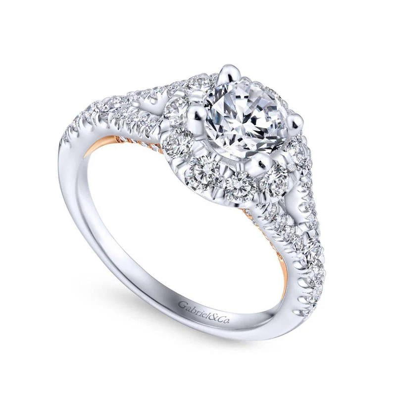 Gabriel & Co. 14k Two Tone Gold Blush Halo Engagement Ring - Image 3