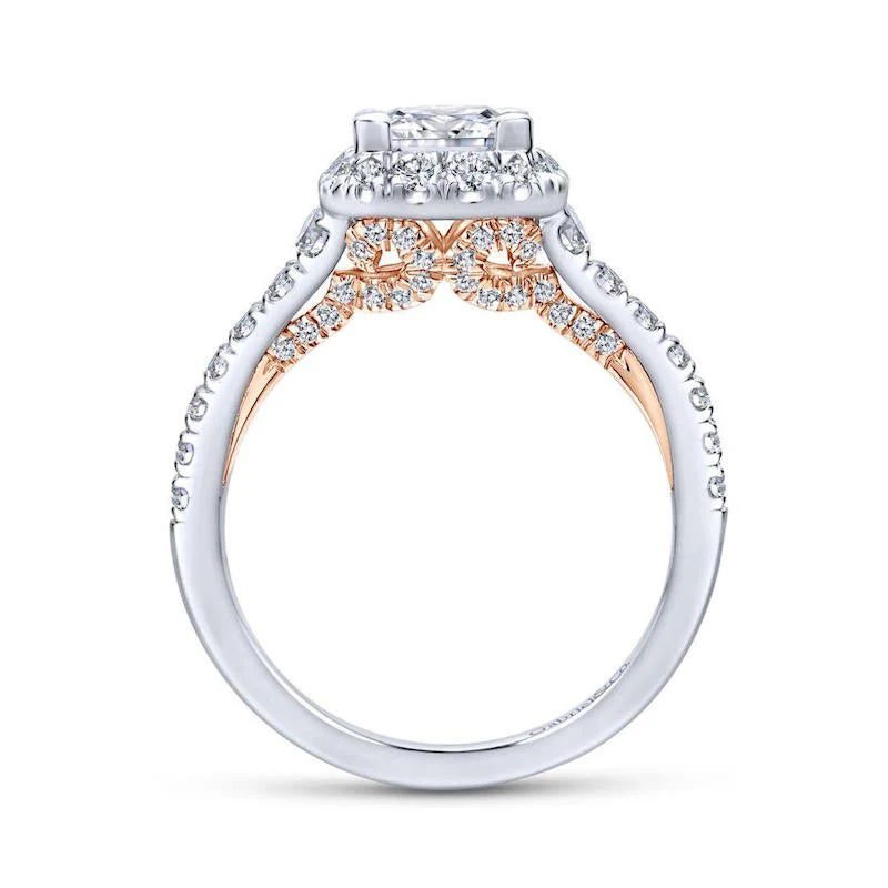 Gabriel & Co. 14k Two Tone Gold Blush Halo Engagement Ring - Image 2