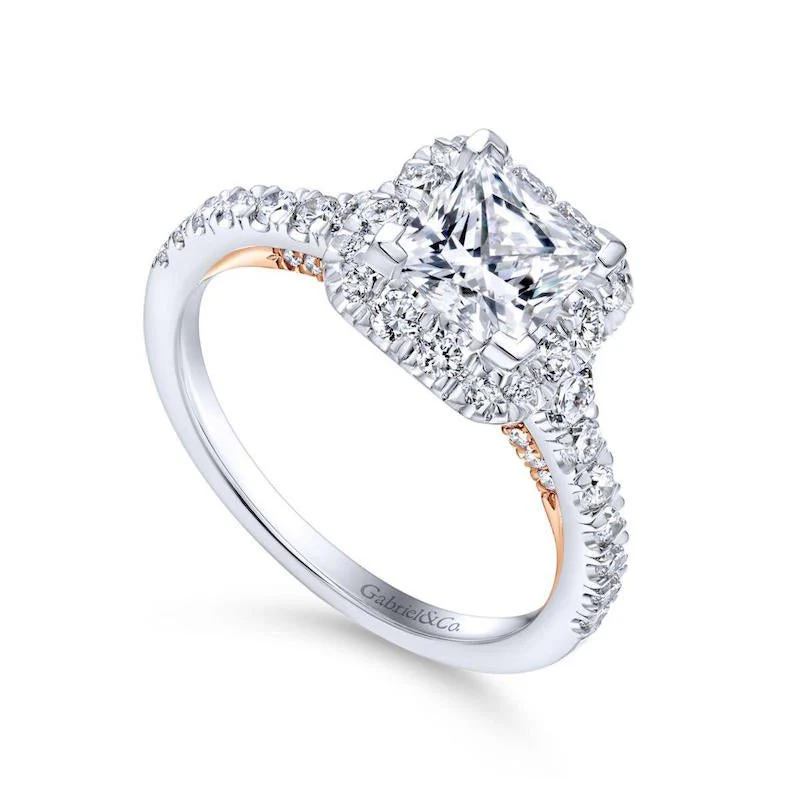 Gabriel & Co. 14k Two Tone Gold Blush Halo Engagement Ring - Image 3