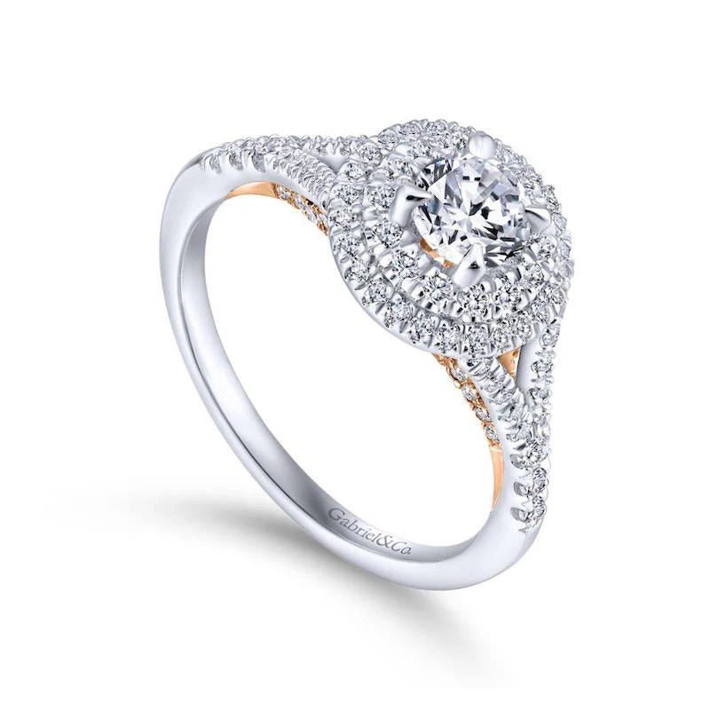 Gabriel & Co. 14k Two Tone Gold Contemporary Double Halo Engagement Ring - Image 3