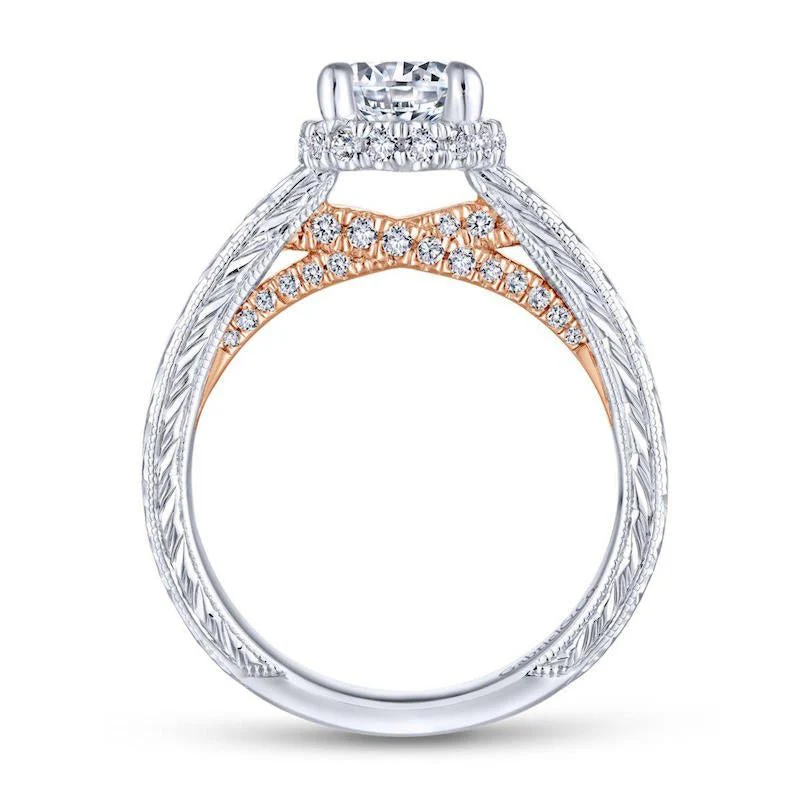 Gabriel & Co. 14k Two Tone Gold Crown Straight Engagement Ring - Image 2