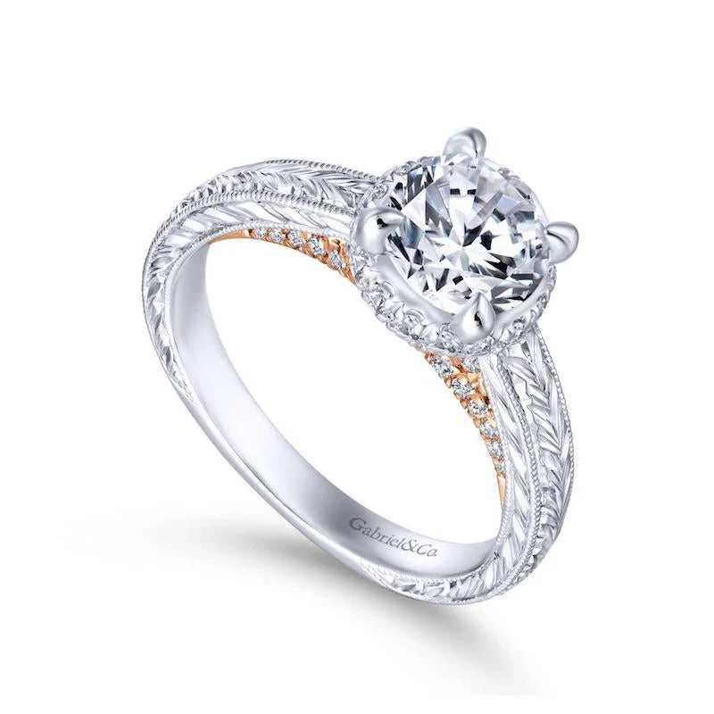 Gabriel & Co. 14k Two Tone Gold Crown Straight Engagement Ring - Image 3