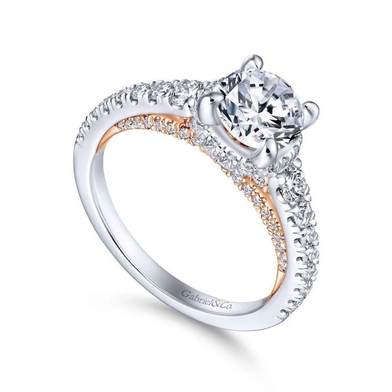 Gabriel & Co. 14k Two Tone Gold Crown Straight Engagement Ring - Image 3