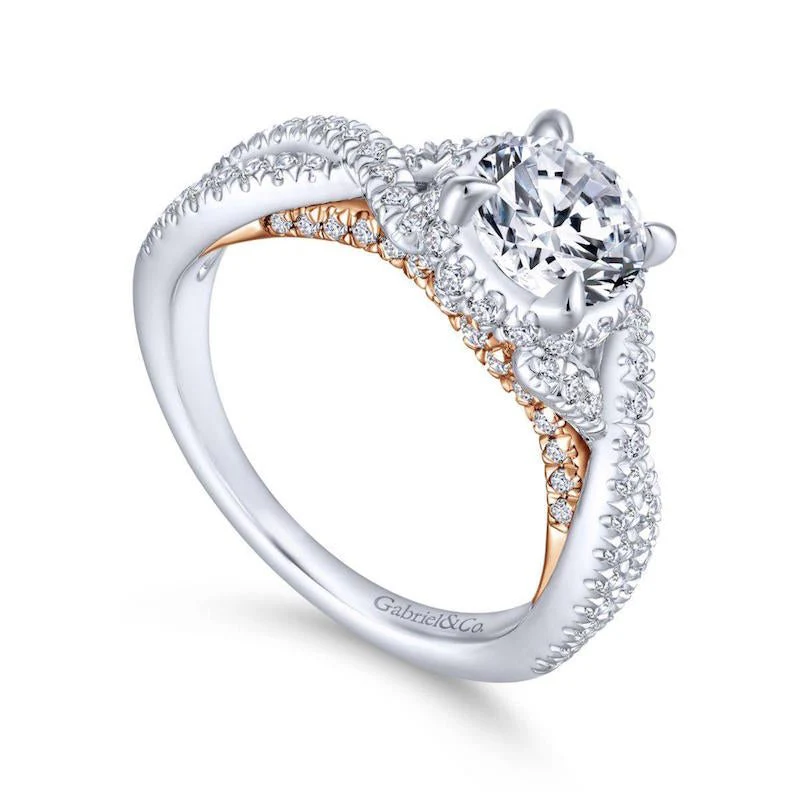 Gabriel & Co. 14k Two Tone Gold Crown Twisted Engagement Ring - Image 3