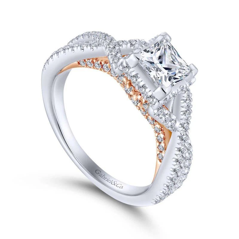 Gabriel & Co. 14k Two Tone Gold Crown Twisted Engagement Ring - Image 3