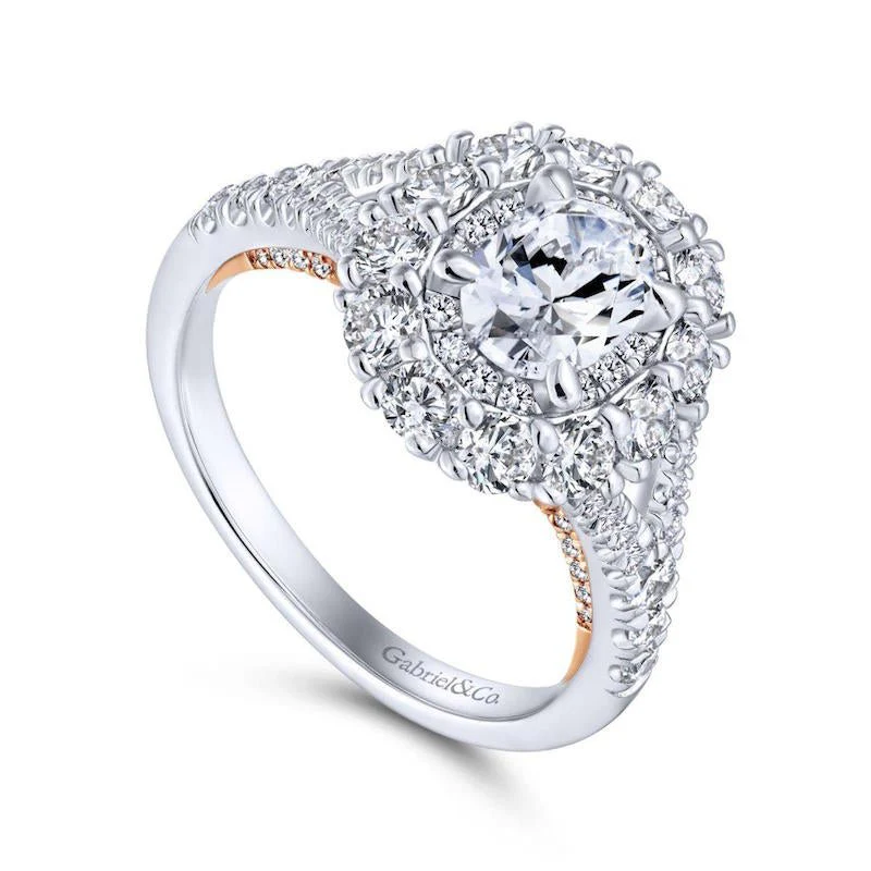 Gabriel & Co. 14k Two Tone Gold Embrace Double Halo Engagement Ring - Image 3