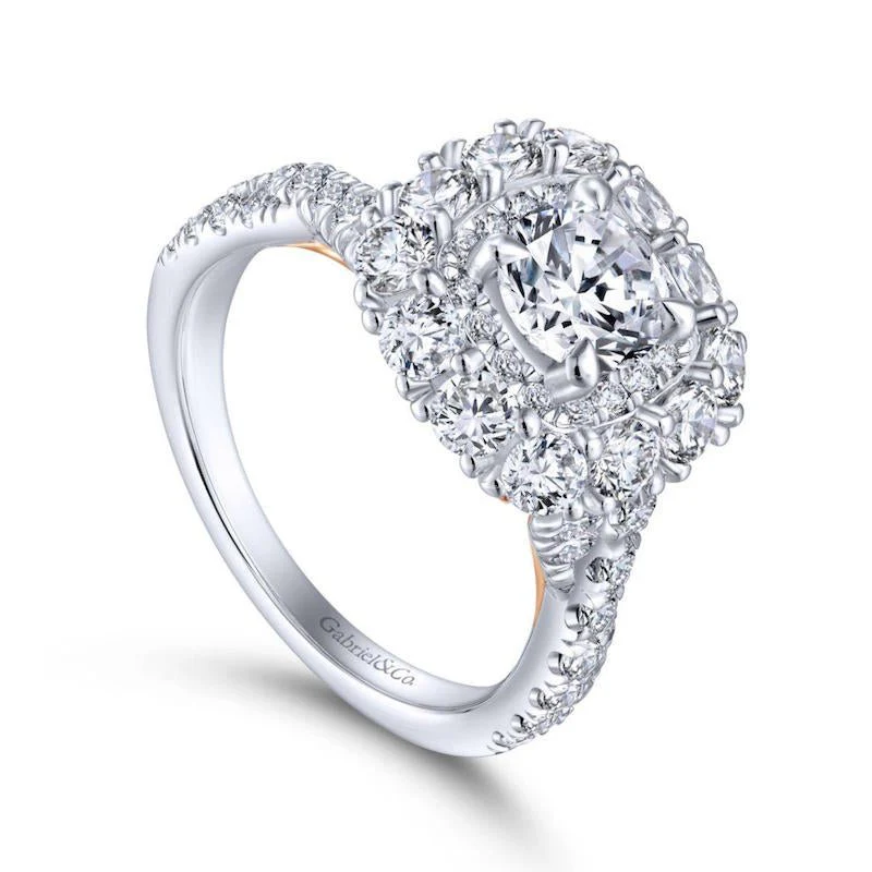 Gabriel & Co. 14k Two Tone Gold Embrace Double Halo Engagement Ring - Image 3
