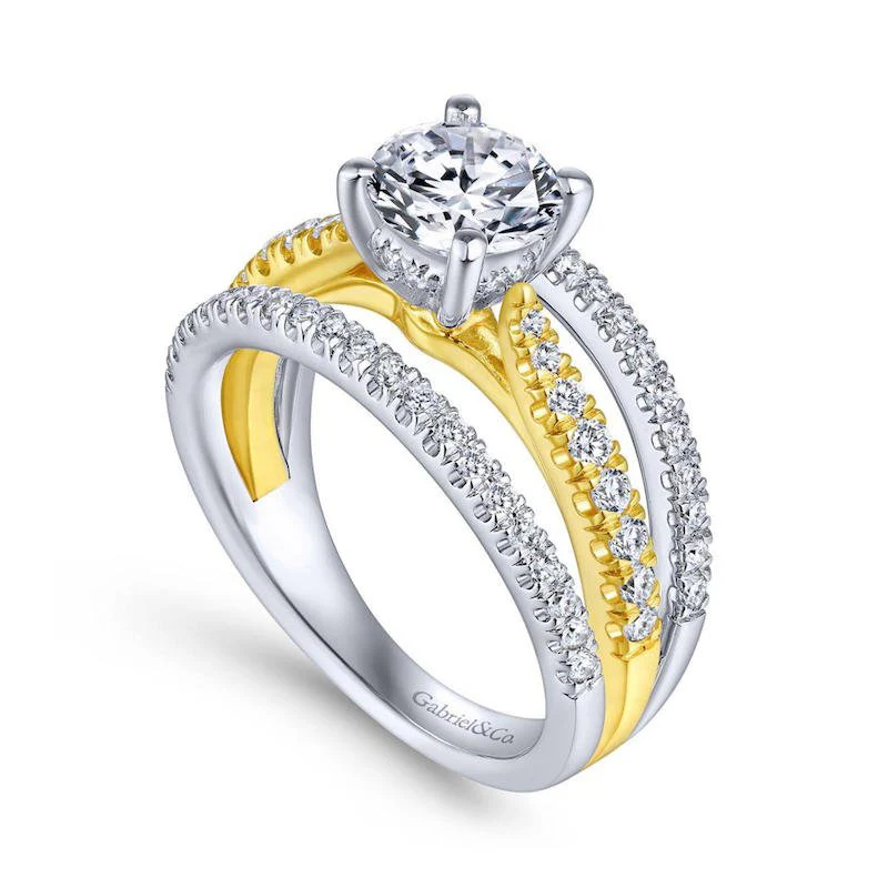 Gabriel & Co. 14k Two Tone Gold Nova Split Shank Engagement Ring - Image 3