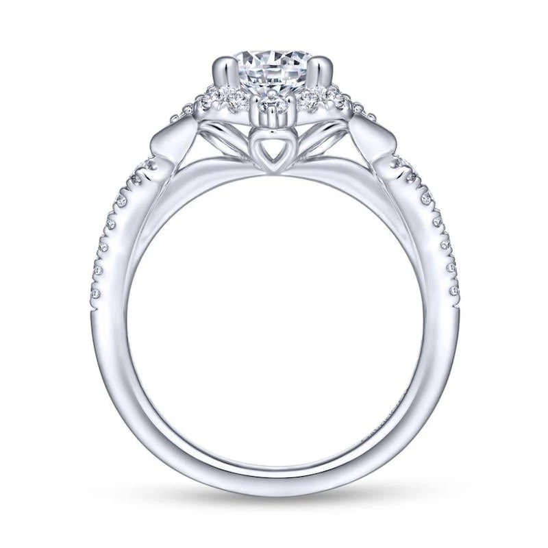 Gabriel & Co. 14k White Gold Art Deco Halo Engagement Ring - Image 2