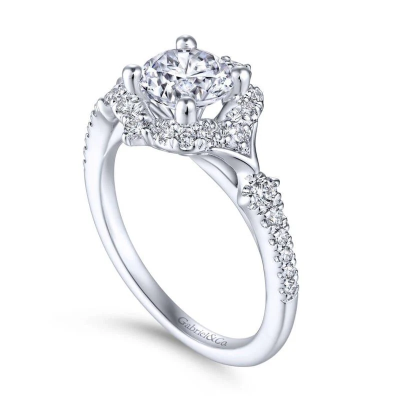 Gabriel & Co. 14k White Gold Art Deco Halo Engagement Ring - Image 3