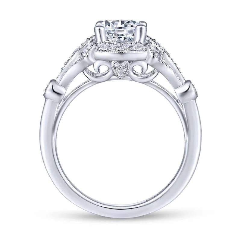 Gabriel & Co. 14k White Gold Art Deco Halo Engagement Ring - Image 2